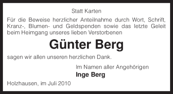 Traueranzeige von Günter Berg von KREISZEITUNG SYKE