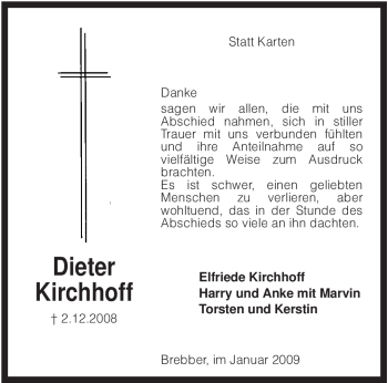 Traueranzeige von Dieter Kirchhoff von KREISZEITUNG SYKE