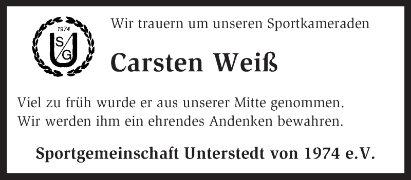  Traueranzeige für Carsten Weiß vom 21.03.2015 aus KRZ