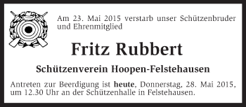 Traueranzeige von Fritz Rubbert von KRZ