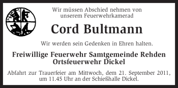 Traueranzeige von Cord Bultmann von KREISZEITUNG SYKE