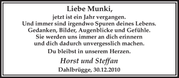 Traueranzeige von Munki Unbekannt von KREISZEITUNG SYKE