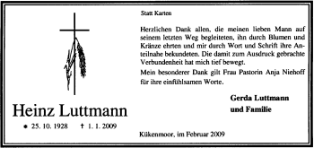 Traueranzeige von Heinz Luttmann von KREISZEITUNG SYKE