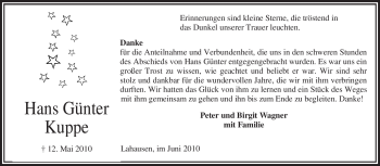 Traueranzeige von Hans Günter Kuppe von KREISZEITUNG SYKE