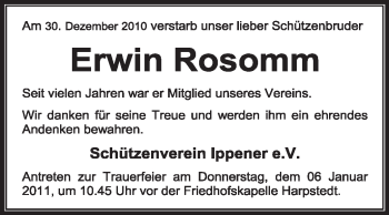 Traueranzeige von Erwin Rosomm von KREISZEITUNG SYKE