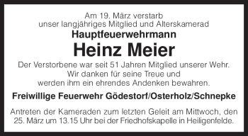 Traueranzeige von Heinz Meier von KREISZEITUNG SYKE