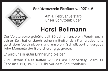 Traueranzeige von Horst Bellmann von KREISZEITUNG SYKE