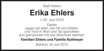 Traueranzeige von Erika Ehlers von KREISZEITUNG SYKE