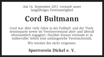 Traueranzeige von Cord Bultmann von KREISZEITUNG SYKE