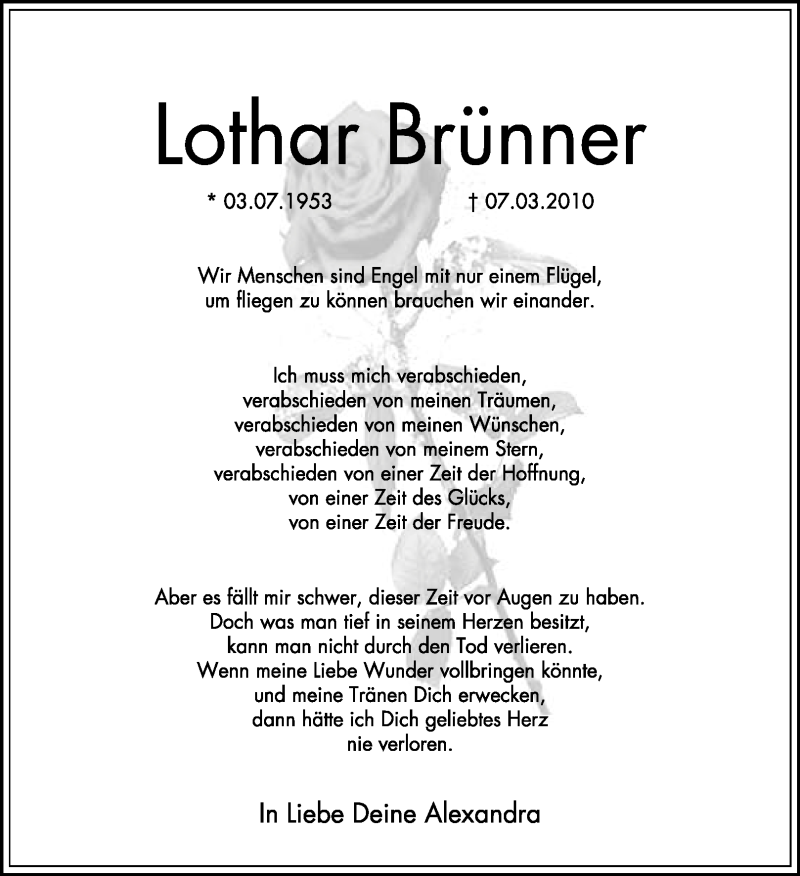  Traueranzeige für Lothar Brünner vom 10.03.2010 aus KREISZEITUNG SYKE