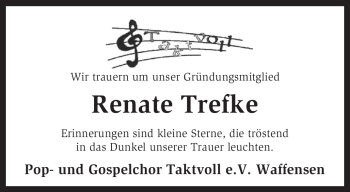 Traueranzeige von Renate Trefke von KREISZEITUNG SYKE