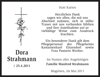 Traueranzeige von Dora Strathmann von KREISZEITUNG SYKE