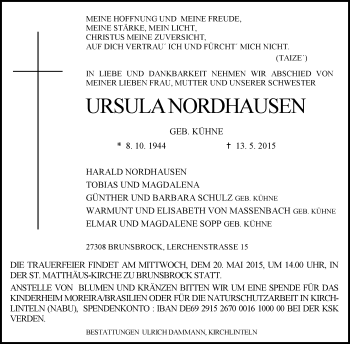 Traueranzeige von Ursula Nordhausen von KRZ