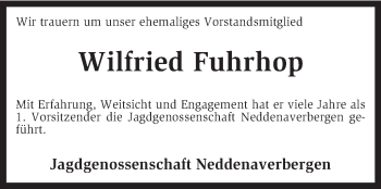 Traueranzeige von Wilfried Fuhrhop von KRZ