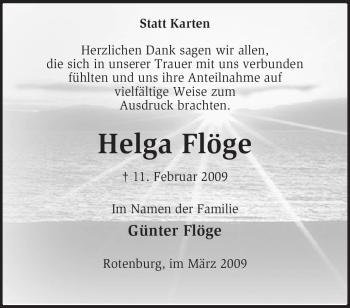 Traueranzeige von Helga Flöge von KREISZEITUNG SYKE