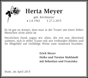 Traueranzeige von Herta Meyer von KRZ