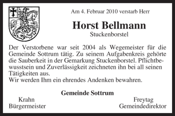 Traueranzeige von Horst Bellmann von KREISZEITUNG SYKE