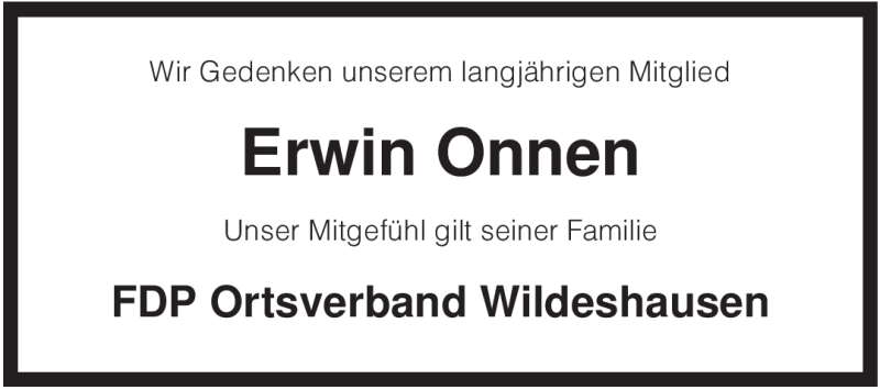  Traueranzeige für Erwin Onnen vom 17.01.2009 aus KREISZEITUNG SYKE