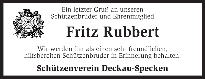  Traueranzeige für Fritz Rubbert vom 28.05.2015 aus KRZ