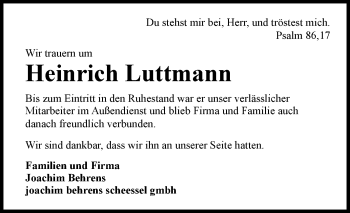 Traueranzeige von Heinrich Luttmann von KRZ