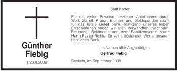 Traueranzeige von Günther Fiebig von KREISZEITUNG SYKE