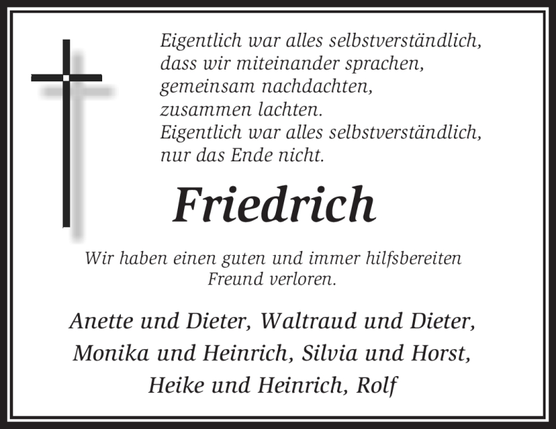  Traueranzeige für Friedrich Ahrens vom 03.12.2010 aus KREISZEITUNG SYKE