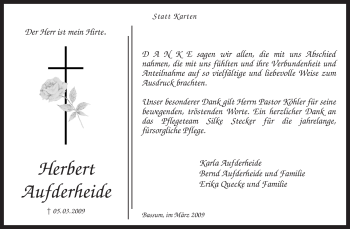 Traueranzeige von Herbert Aufderheide von KREISZEITUNG SYKE