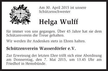 Traueranzeige von Helga Wulff von KRZ