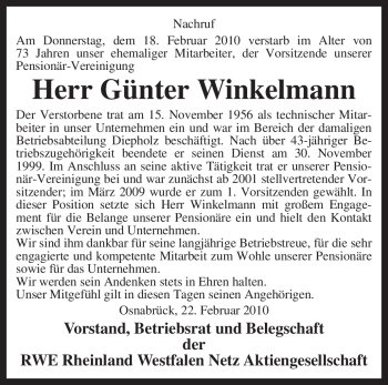 Traueranzeige von Günter Winkelmann von KREISZEITUNG SYKE