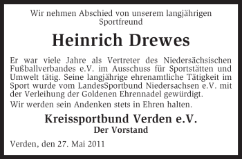 Traueranzeige von Heinrich Drewes von KREISZEITUNG SYKE