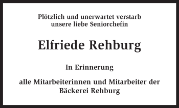 Traueranzeige von Elfriede Rehburg von KRZ