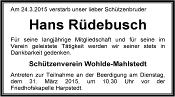 Traueranzeige von Hans Rüdebusch von KRZ