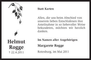 Traueranzeige von Helmut Rogge von KREISZEITUNG SYKE
