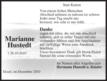 Traueranzeige von Marianne Hustedt von KREISZEITUNG SYKE