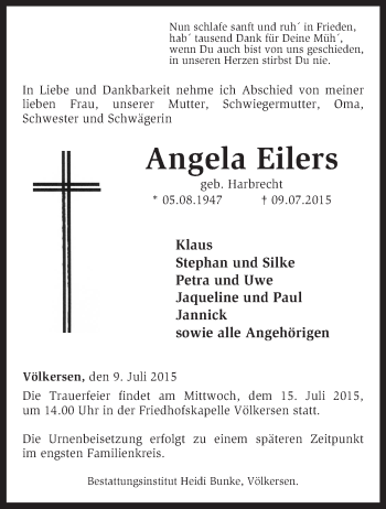 Traueranzeige von Angela Eilers von KRZ