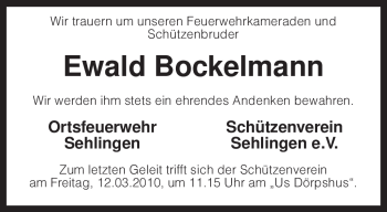 Traueranzeige von Ewald Bockelmann von KREISZEITUNG SYKE