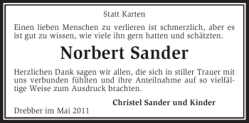 Traueranzeige von Norbert Sander von KREISZEITUNG SYKE