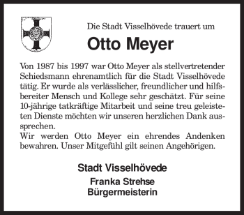 Traueranzeige von Otto Meyer von KREISZEITUNG SYKE