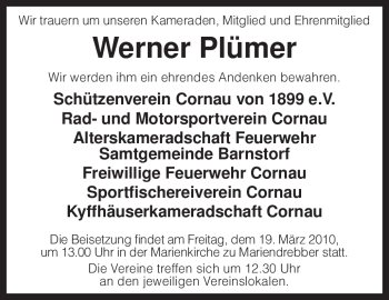 Traueranzeige von Werner Plümer von KREISZEITUNG SYKE