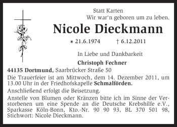 Traueranzeige von Nicole Dieckmann von KREISZEITUNG SYKE