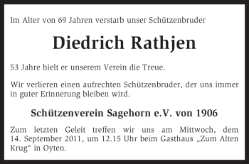 Traueranzeige von Diedrich Rathjen von KREISZEITUNG SYKE