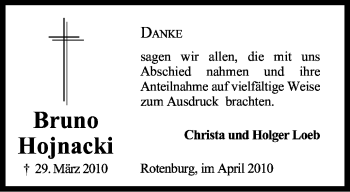 Traueranzeige von Bruno Hojnacki von KREISZEITUNG SYKE