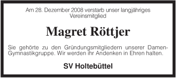 Traueranzeige von Magret Röttjer von KREISZEITUNG SYKE