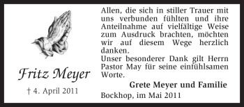 Traueranzeige von Fritz Meyer von KREISZEITUNG SYKE