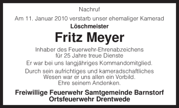 Traueranzeige von Fritz Meyer von KREISZEITUNG SYKE