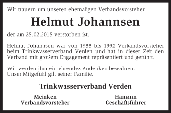 Traueranzeige von Helmut Johannsen von KRZ