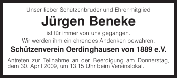 Traueranzeige von Jürgen Beneke von KREISZEITUNG SYKE