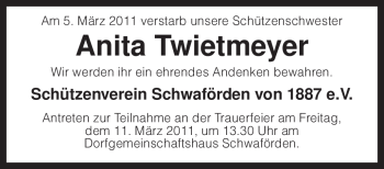 Traueranzeige von Anita Twietmeyer von KREISZEITUNG SYKE