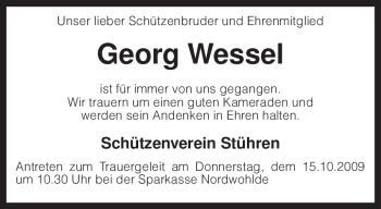 Traueranzeige von Georg Wessel von KREISZEITUNG SYKE