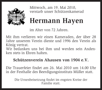 Traueranzeige von Hermann Hayen von KREISZEITUNG SYKE